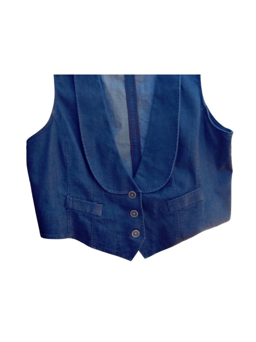 Blue Denim Vest XL CATO Waistcoat Gilet Deep V-Neck Western 3 Button ShawlCollar - Picture 2 of 15